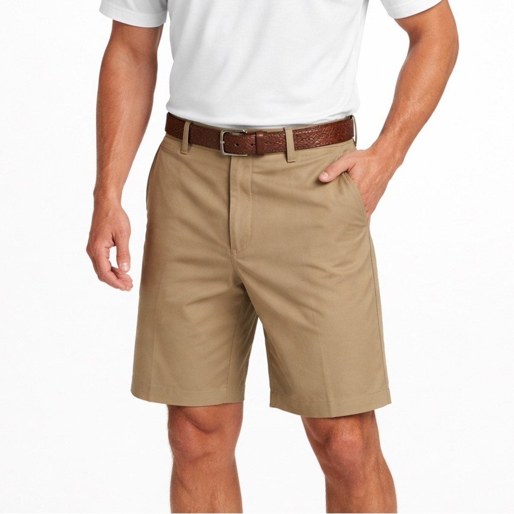 PGA TOUR Men 34 Khaki Golf Shorts 9.5” Inseam Performance Flat Front Lightweight